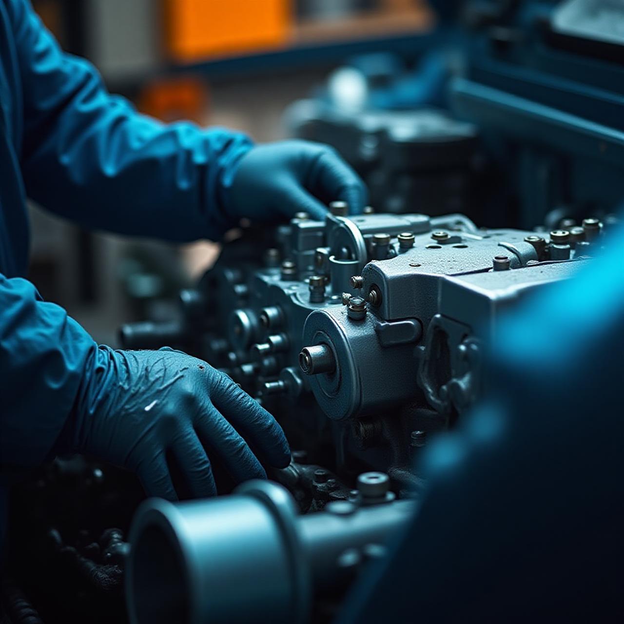Meccanico che lavora su un motore ad alte prestazioni